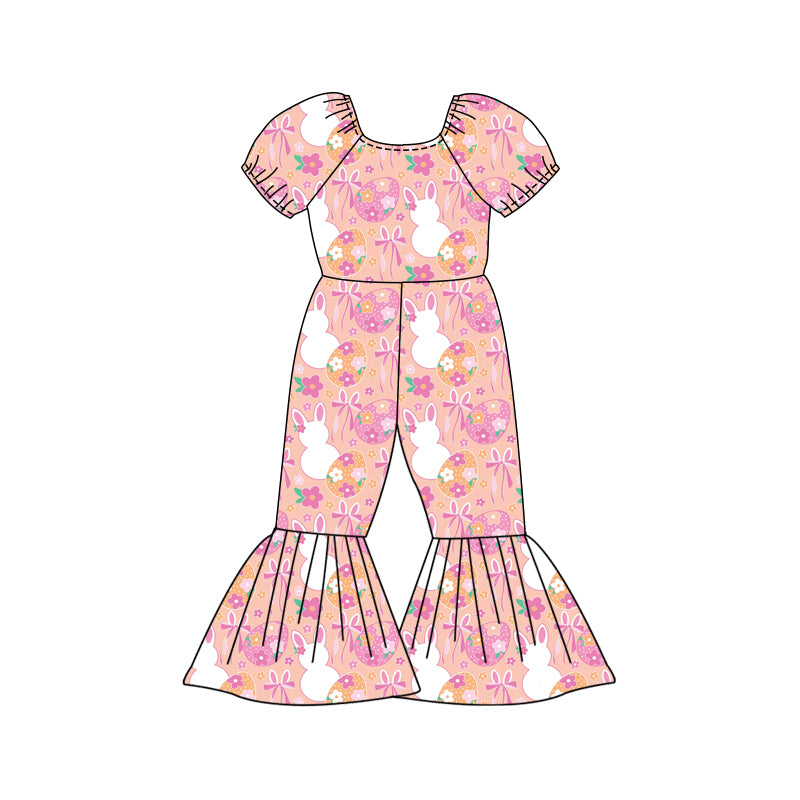 Preorder (moq 5)Baby Girls Flowers Rabbits Eggs Easter Bell Bottom Pant Jumpsuits