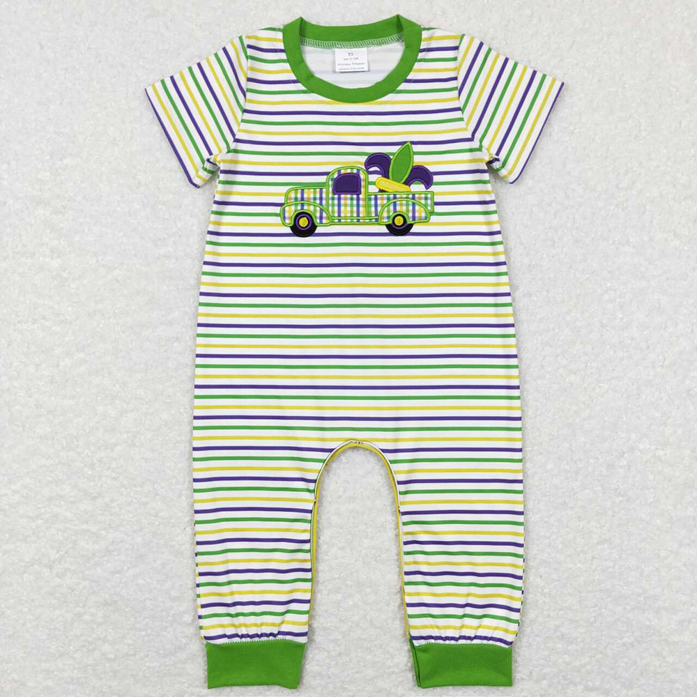 Baby Boys Mardi Gras Tractor Short Sleeve Rompers
