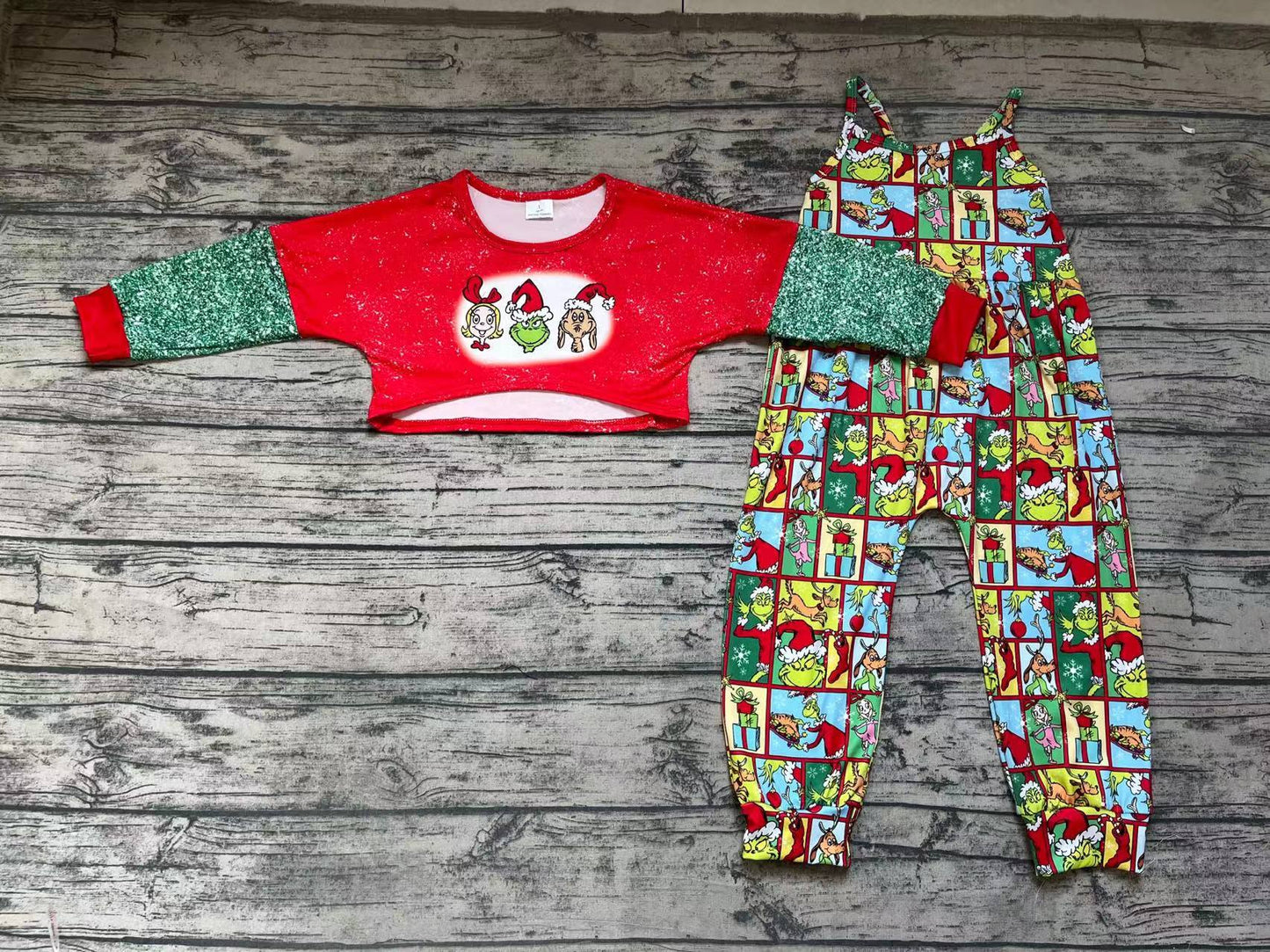 Baby Girls Christmas Frog Top Jumpsuits 2pcs Clothes Sets