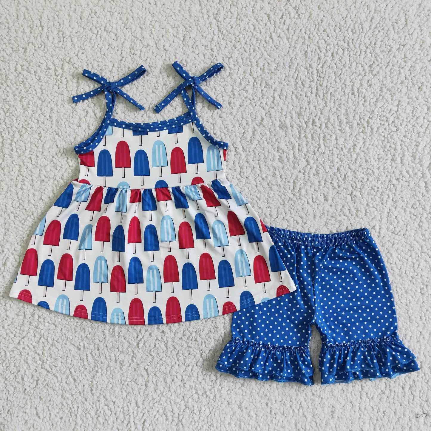 4th of July girls popscile tie tunic shorts sets