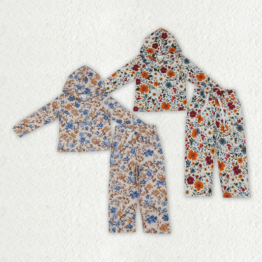 Sibling Baby Girls Colorful Flowers Hoodie Top Straight Pant Fall Clothes Sets