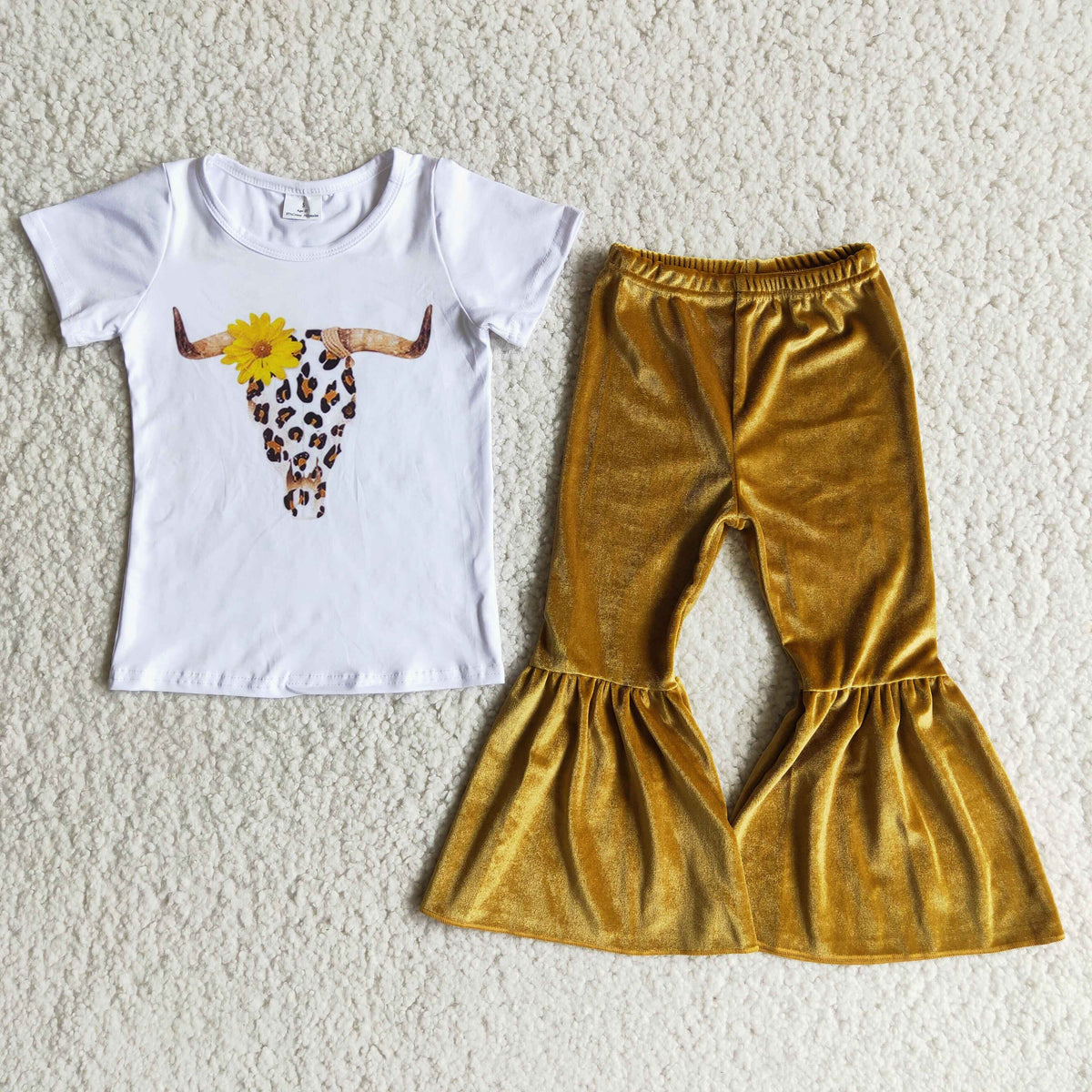 Cow skull golden bell bottom pants sets