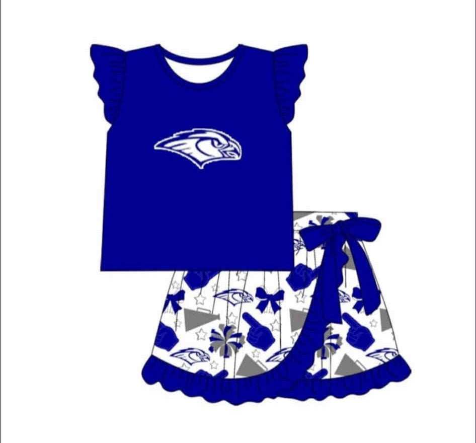 Preorder (moq 5)Baby Girls Short Sleeves Blue bird Top Skorts Team Sets