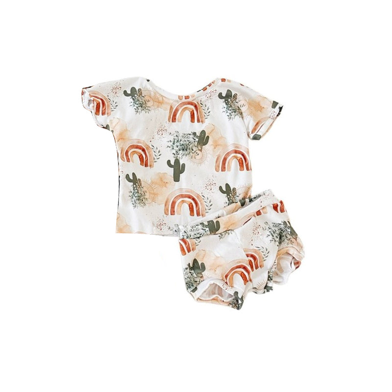 Baby Girls Rainbow Cactus Shirt Top Bummies Clothes Sets Preorder