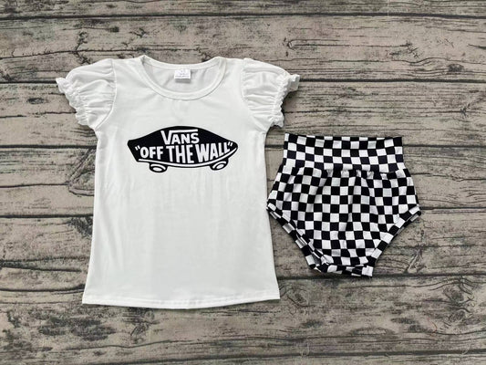 Baby Girls White Words Shirts Top Checkered Bummies Clothes Sets