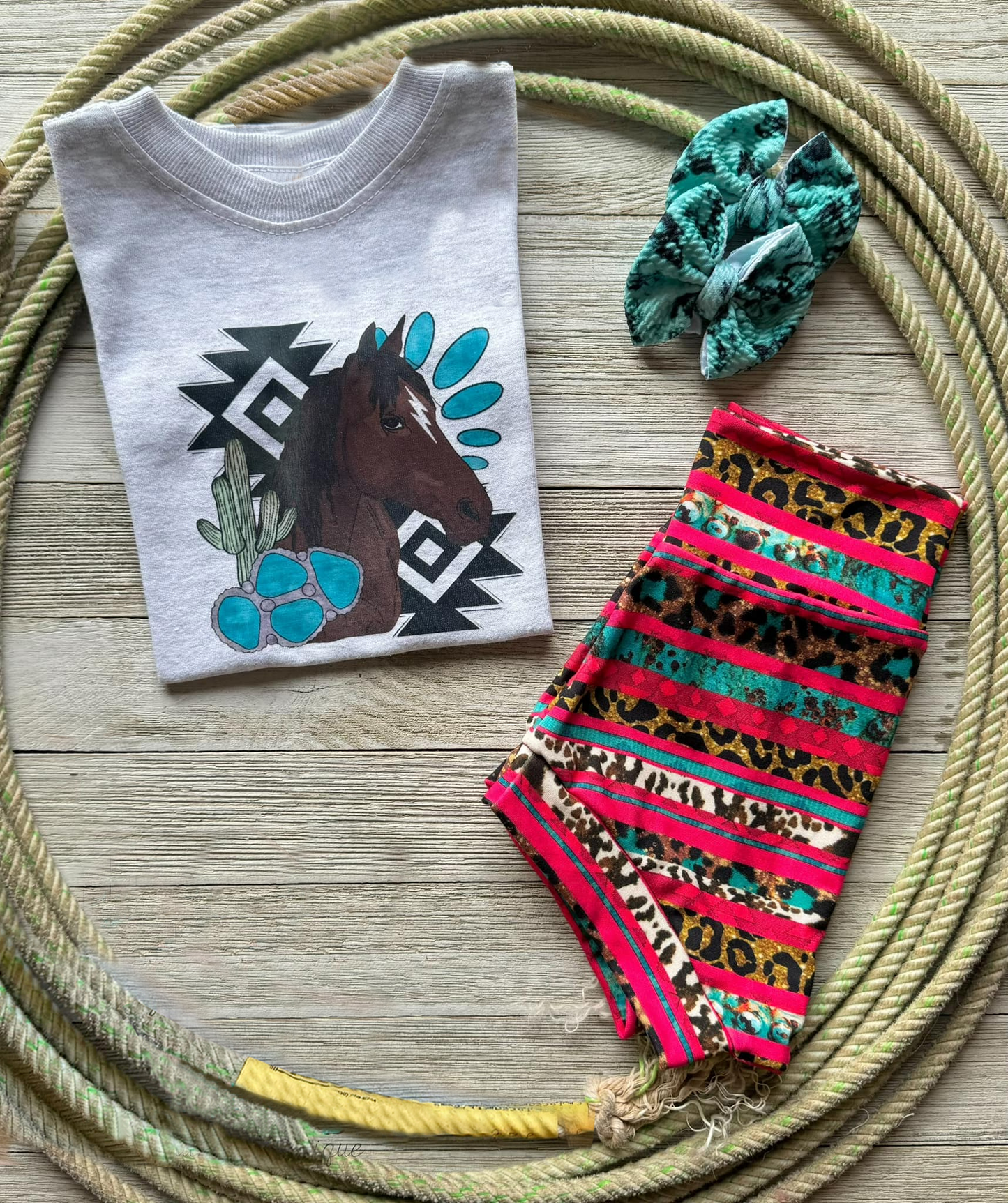 Baby Girls Horse Cactus Shirt Top Leopard Stripes Bummies Clothes Sets Preorder