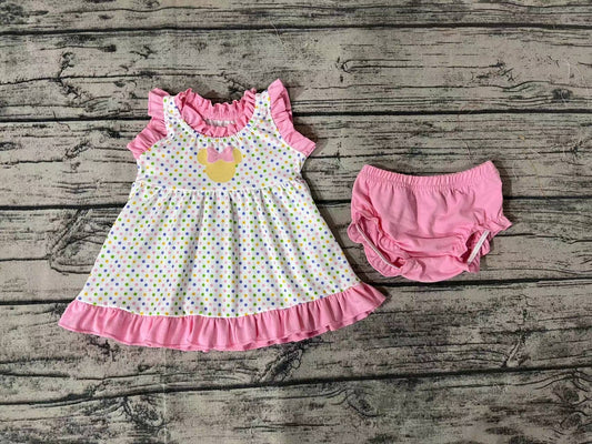 Baby Girls Pink Polka Dots Mouse Tunic Top Bummies Clothes Sets
