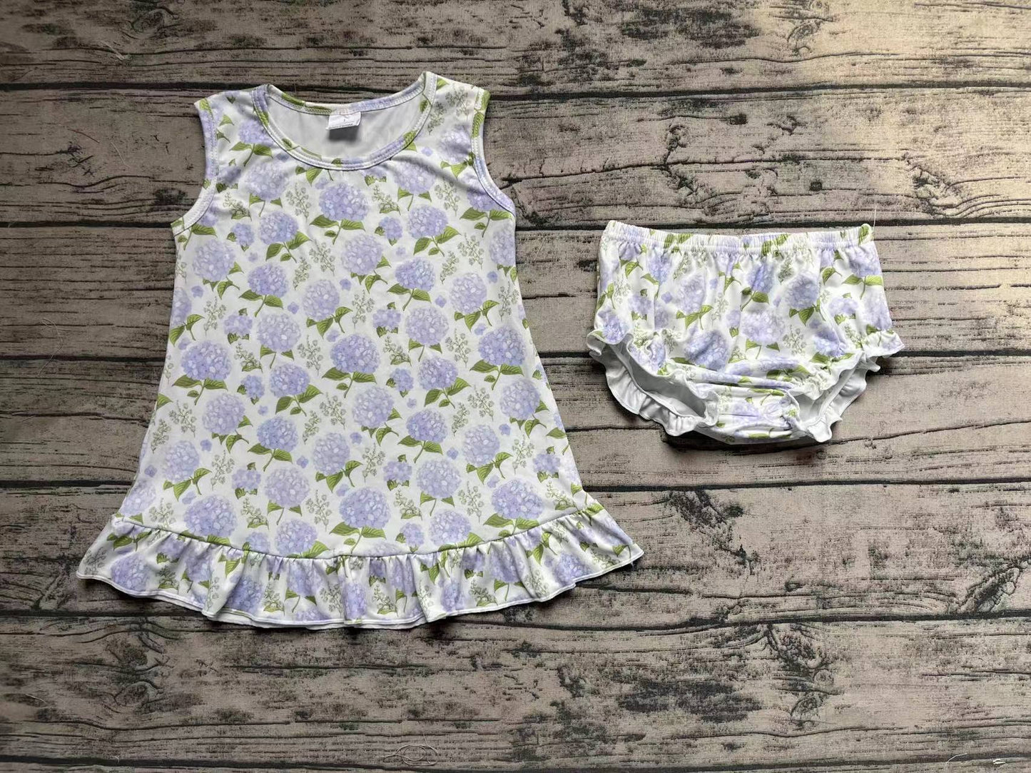 Baby Girls Blue Flowers Sleeveless Tunic Top Bummies Clothes Sets