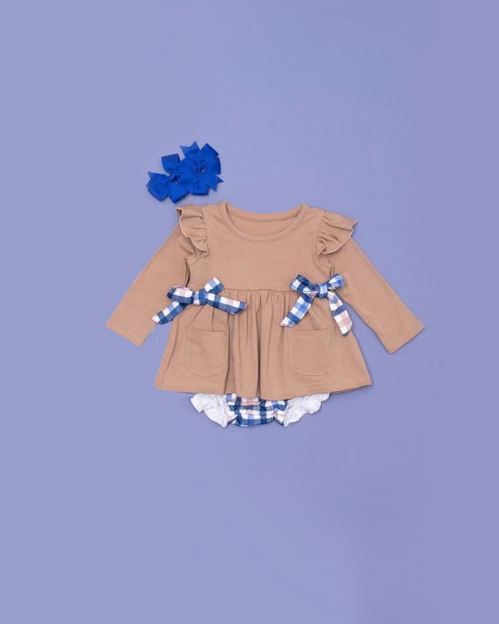 Baby Girls Brown Tunic Bows Tunic Bummie Clothes Sets Preorder