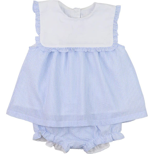 Preorder moq 5 Baby Girls Blue Stripe Sleeveless Tunic Bummies Set