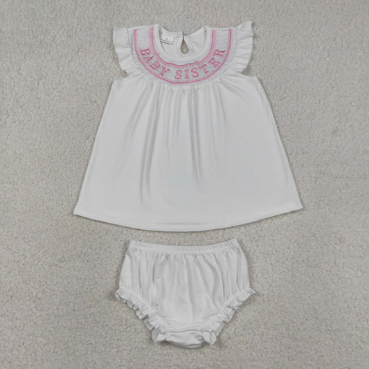 Smocked Baby Sister Flutter Sleeve Tunic Bummies Short Clothes Sets