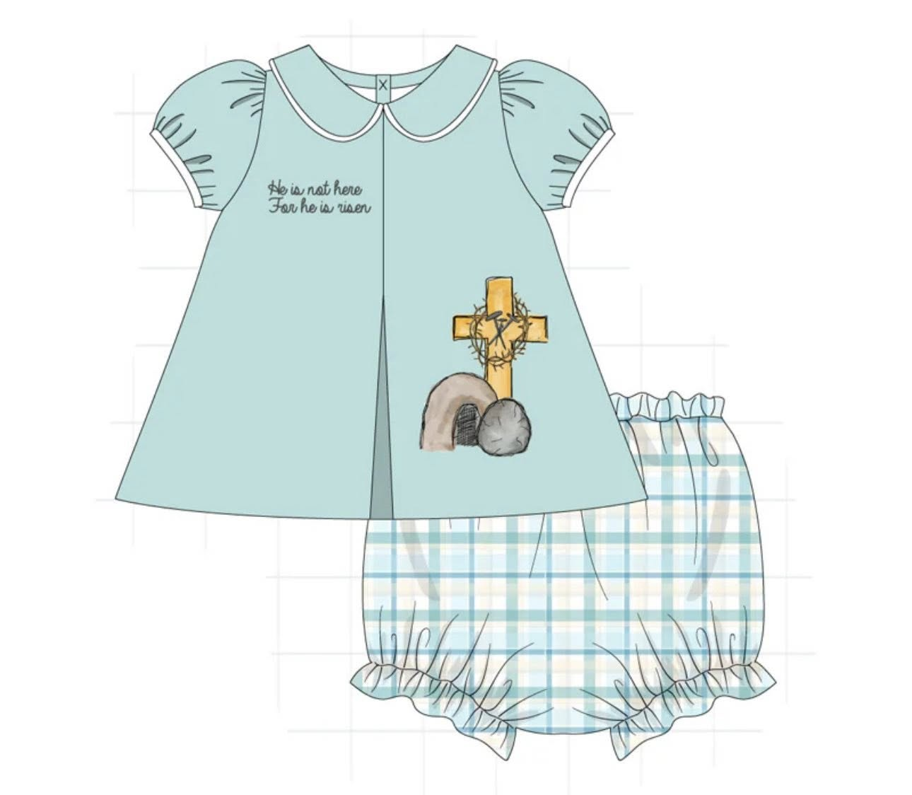 Baby Girls Crosses Collar Tunic Checked Bummies Easter Clothes Sets Preorder