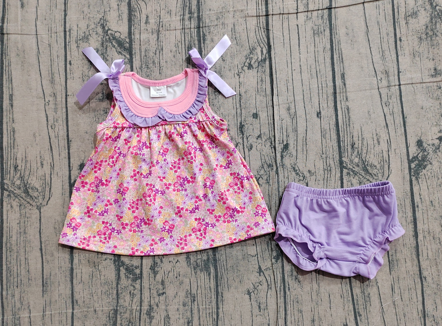 Baby Girls Sleeveless Flowers Collar Tunic Bummies Clothes Sets