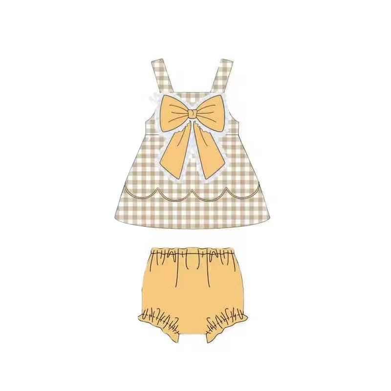Baby Girls Strap Orange Checked Bow Top Bummies Clothes Sets Preorder
