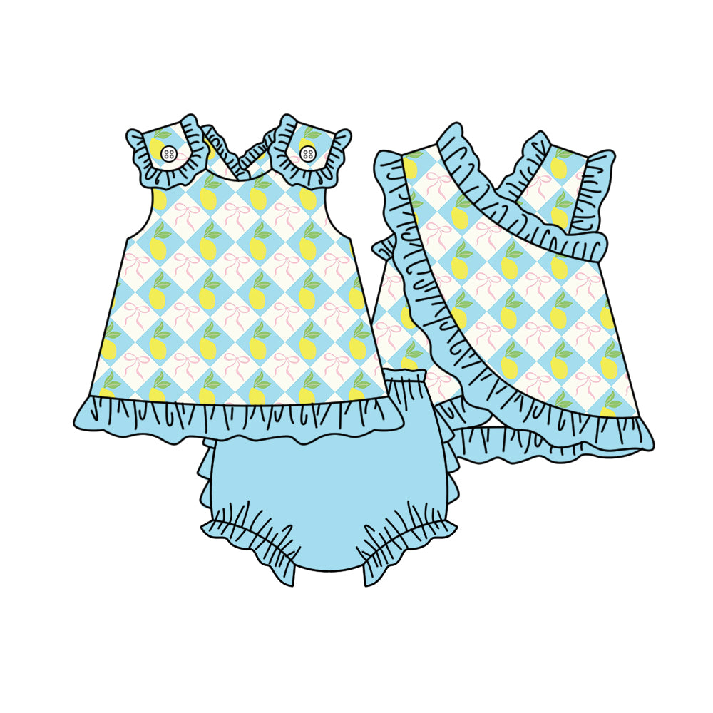 Baby Girls Lemons Bows Checked Tunic Bummies Clothes Sets Preorder