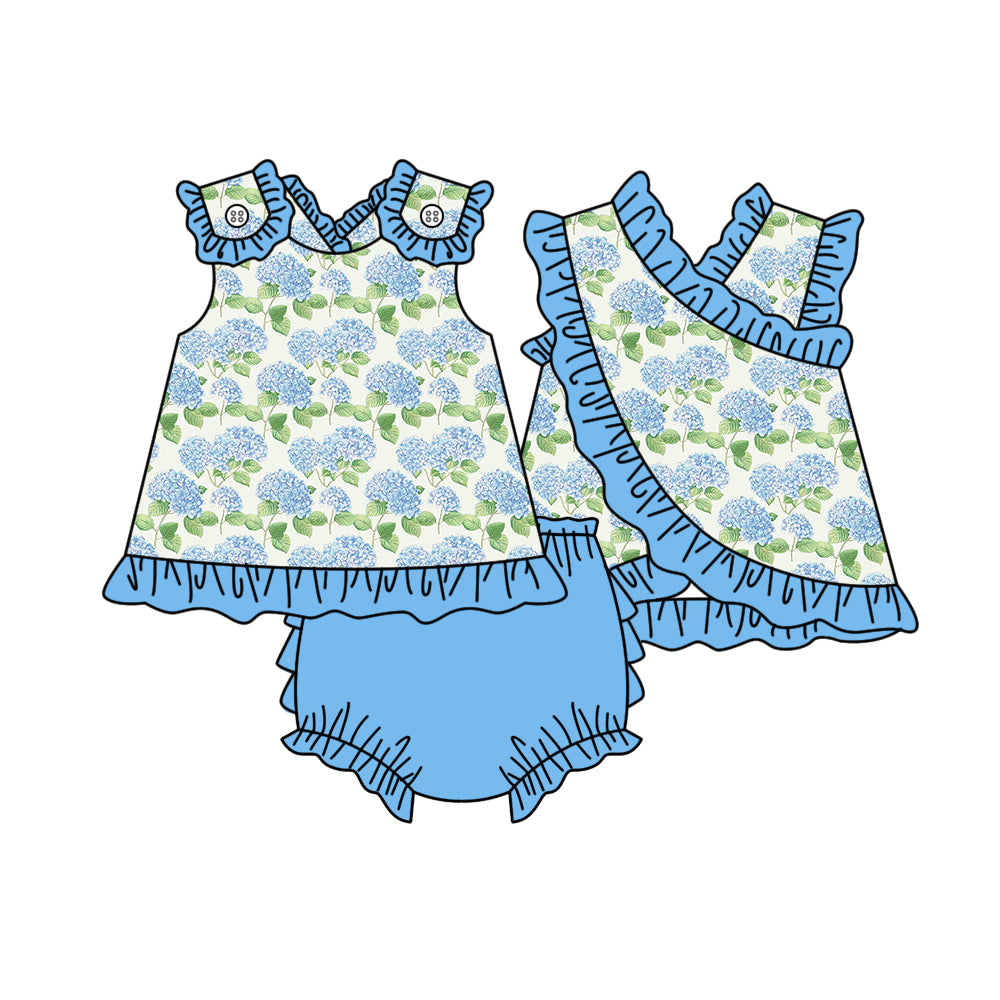 Baby Girls Blue Flowers Tunic Bummies Clothes Sets Preorder