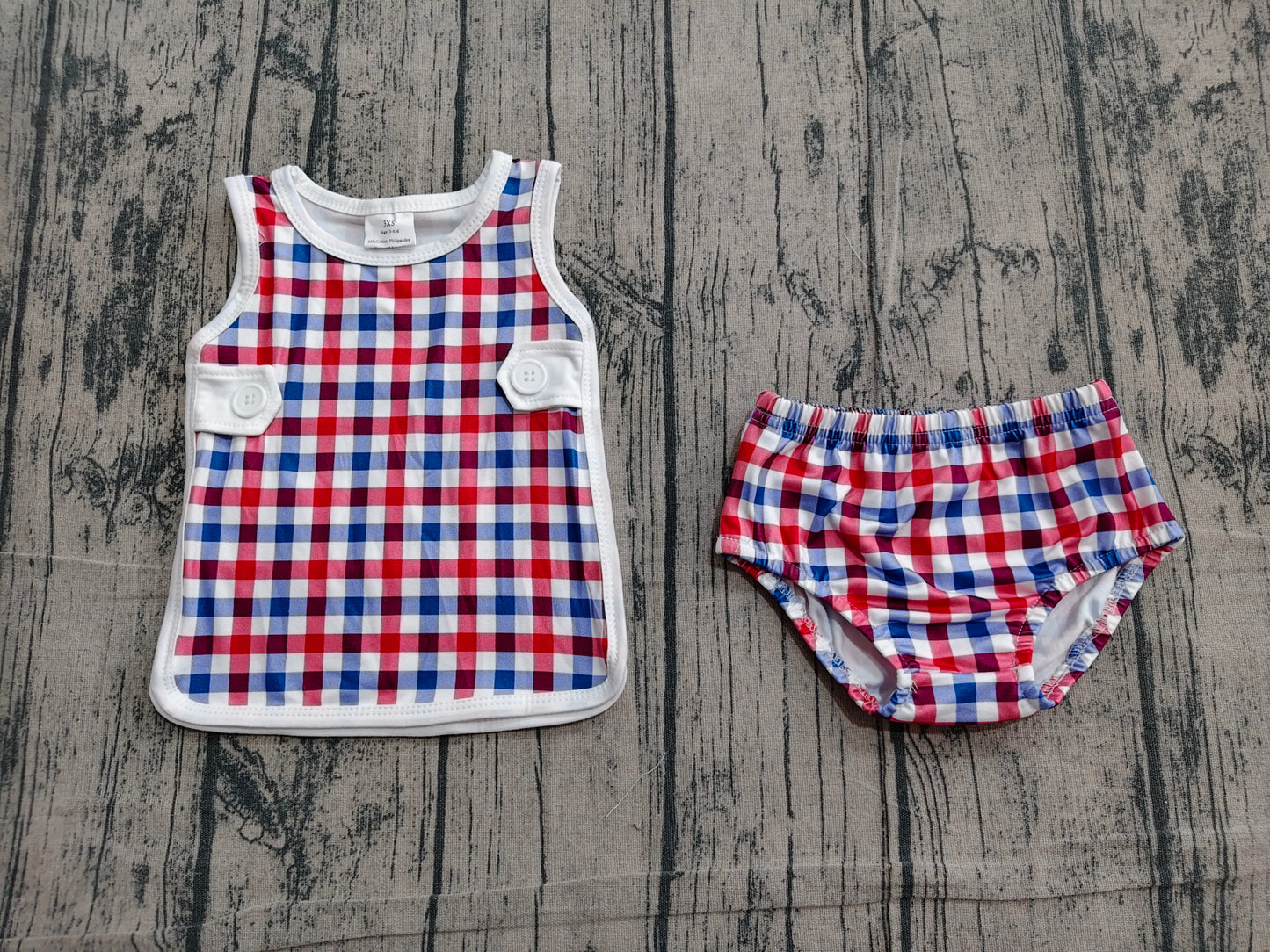 Baby Boys Red Blue Checked Top Bummies 4th of July Clothes Sets