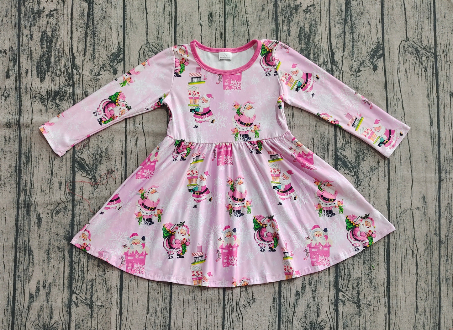 Baby Girls Christmas Pink Santa Present Knee Length Dresses