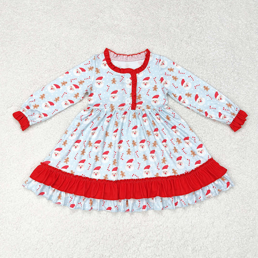 Sibling Baby Girls Santa Plaid Button Pockets Christmas Ruffle Knee Length Dresses