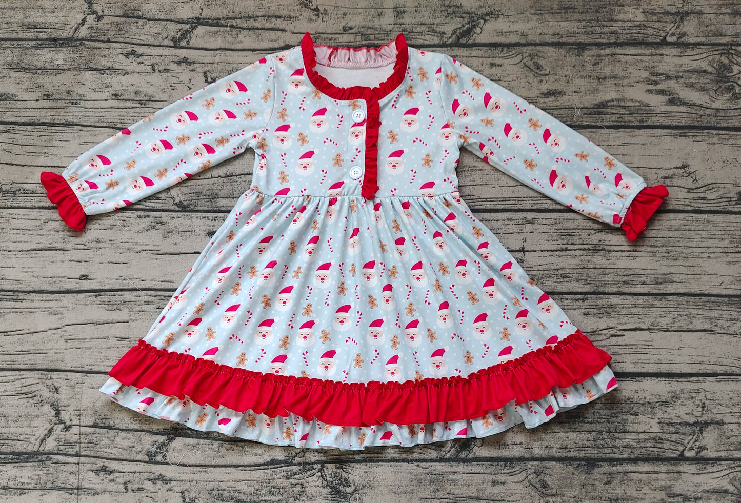 Baby Girls Christmas Santa Candy Cane Ruffle Knee Length Dresses