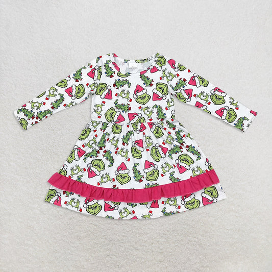 Sibling Baby Girls Grin Trees Lights Christmas Ruffle Knee Length Dresses