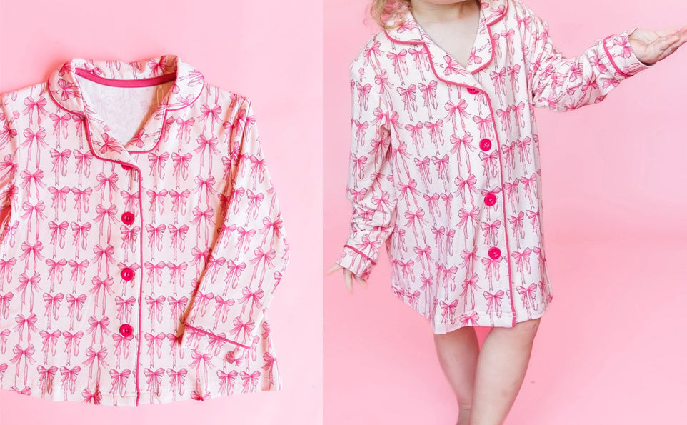 Baby Girls Pink Bows Sleepwear Tops Buttons Pajamas Preorder
