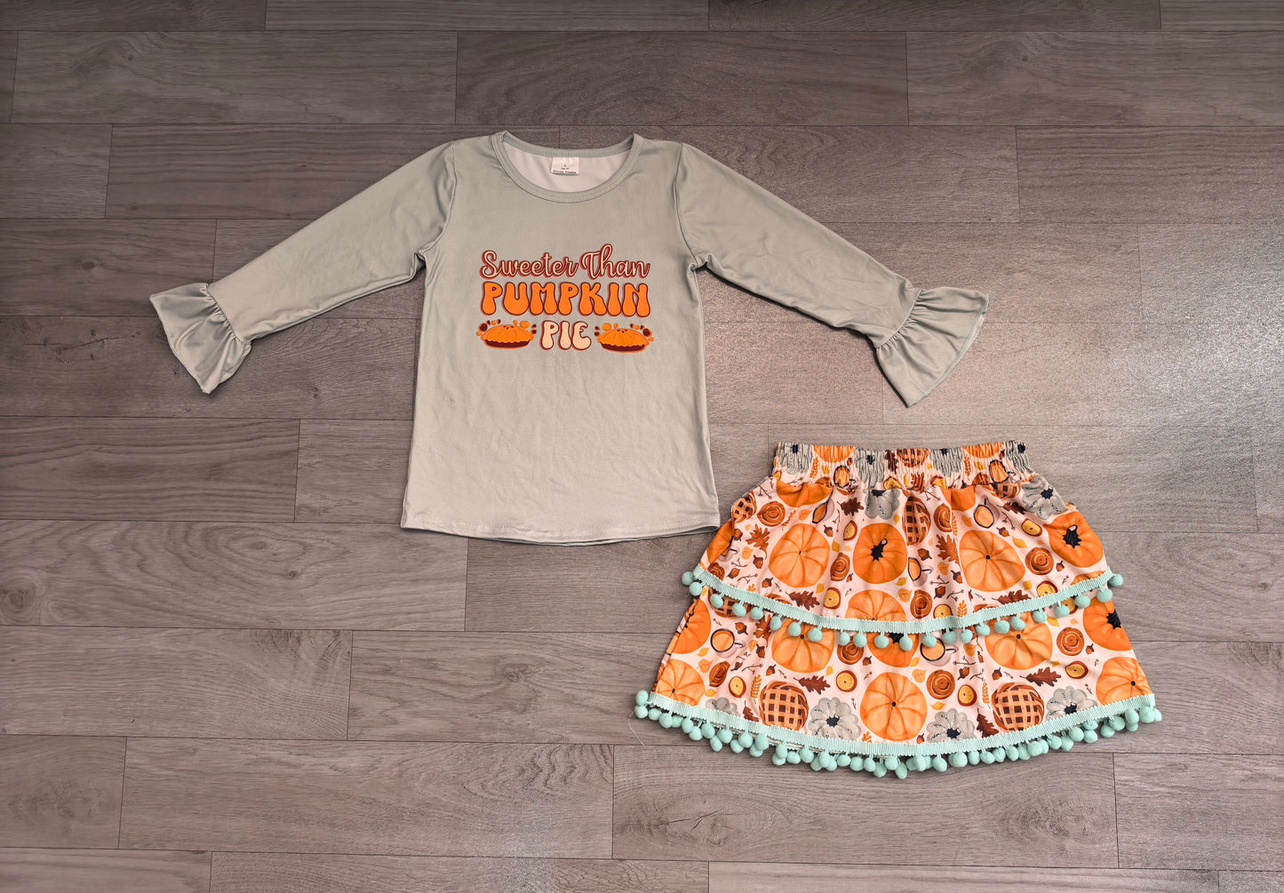 Baby Girls Sweeter Than Pumpkins Pie Top Skirt Short Fall Clothes Set Preorder