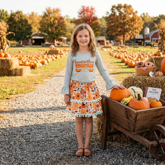 Baby Girls Sweeter Than Pumpkins Pie Top Skirt Short Thanksgivings Clothes Set