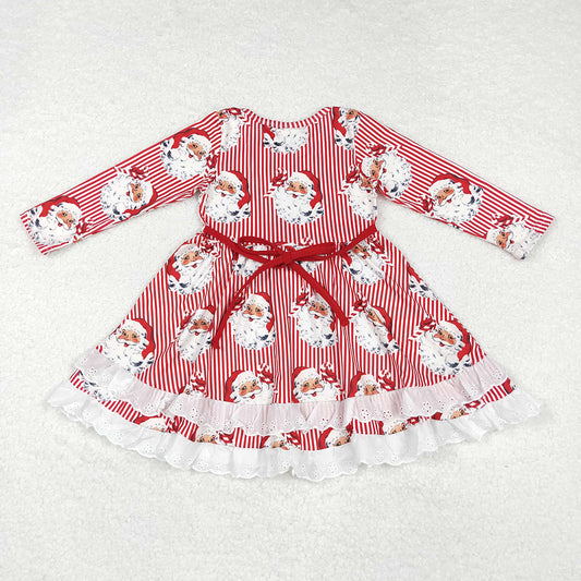 Baby Girls Christmas Stripes Santa Ruffles Knee Length Dresses