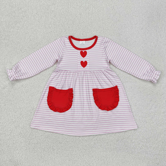 Sibling Baby Girls Pink Stripes Heart Pockets Rompers Dresses