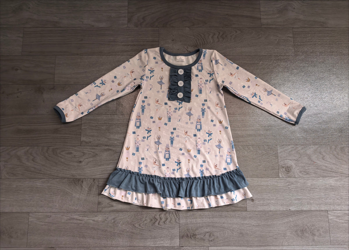 Baby Girls Blue Pink Soldier Dancers Button Ruffle Knee Length Dresses