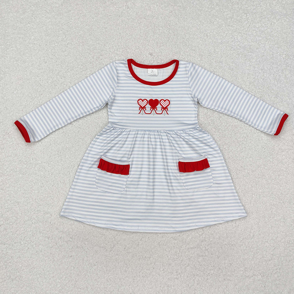 Baby Girls Valentines Hearts Grey Stripes Knee Length Dresses