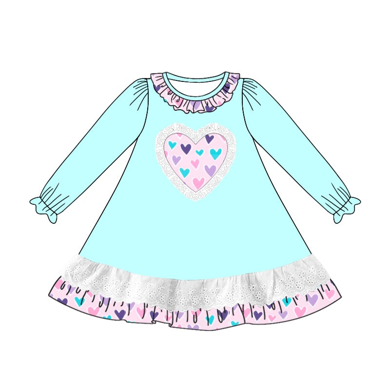 Baby Girls Aqua Hearts Valentines Knee Length Dresses Preorder