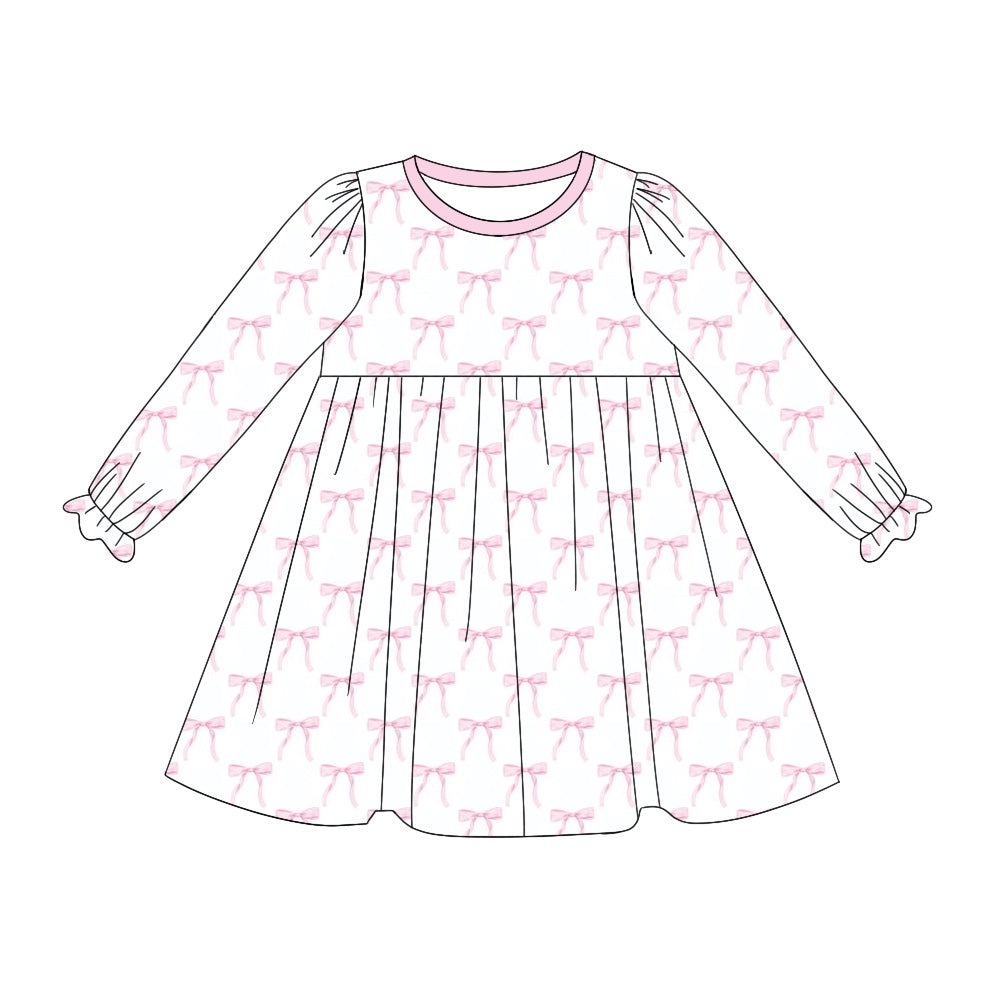 Baby Girls Pink Bows Knee Length Dresses Preorder