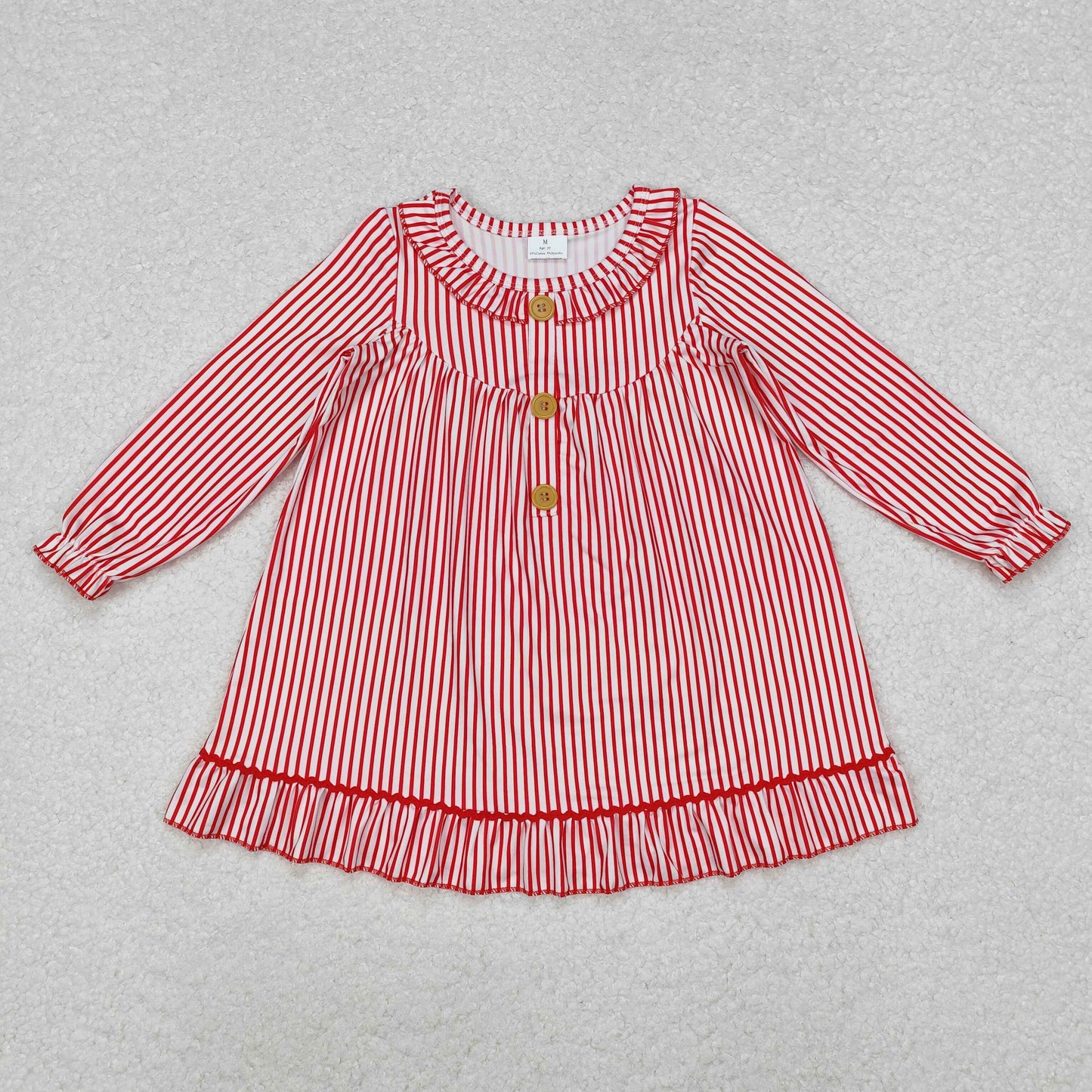 Sibling Girls Baby Boys Red Stripes Buttons Dresses Pajamas