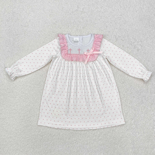 Sibling Boys Baby Girls Pink Dots Cross Easter Rompers Dresses