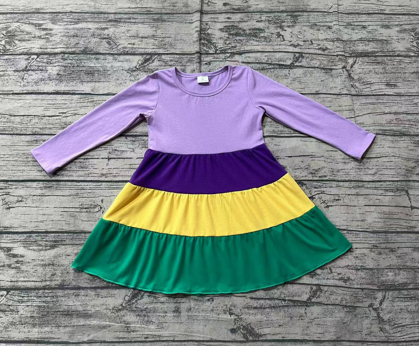 Baby Girls Mardi Gras Purple Long Sleeve Knee Length Dresses