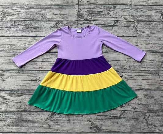 Baby Girls Mardi Gras Purple Long Sleeve Knee Length Dresses