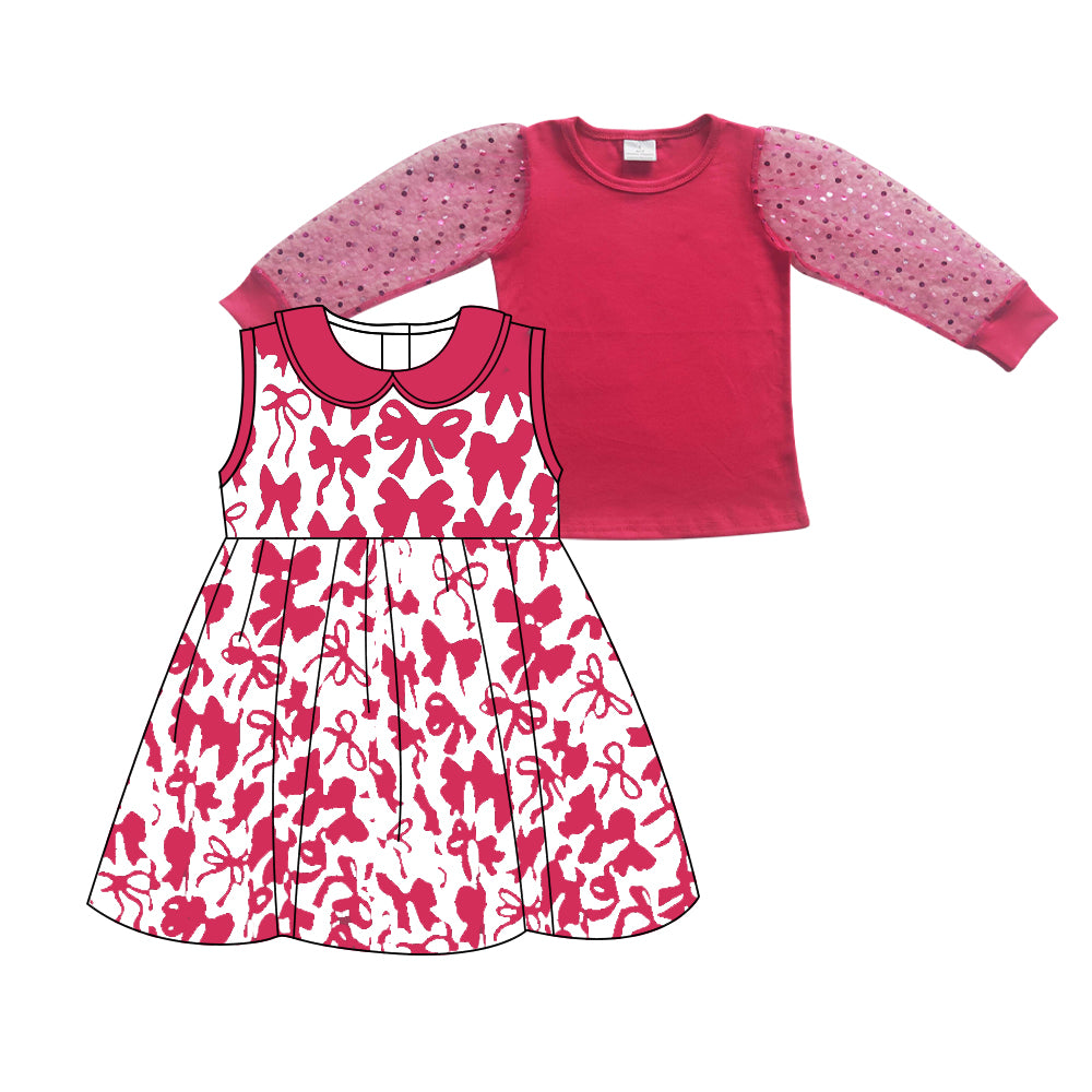 Baby Girls Pink Bows Sleeveless Dresses Shirts Outfits Sets Preorder