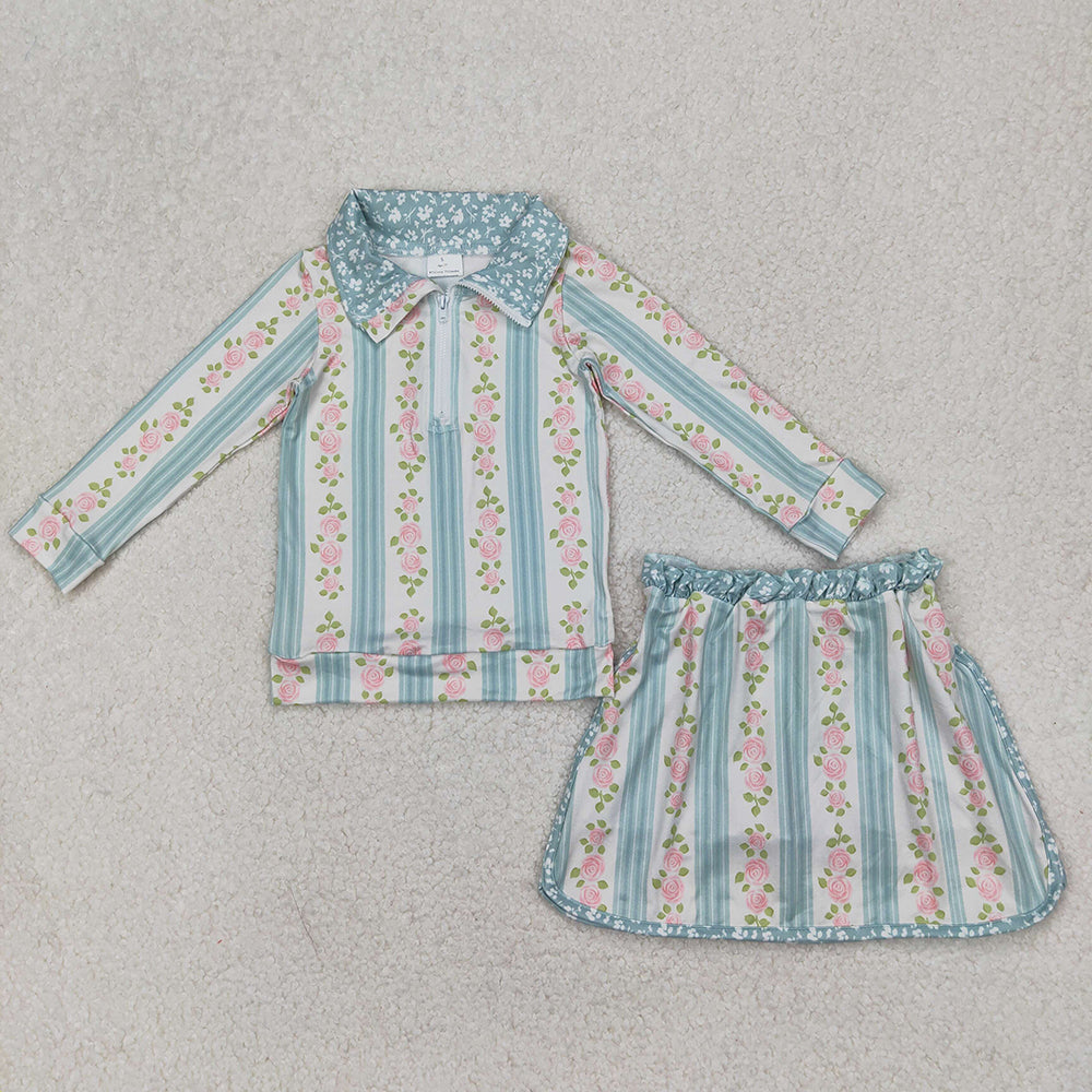 Baby Girls Green Flowers Zip Top Skirt Skort Bottoms Sets
