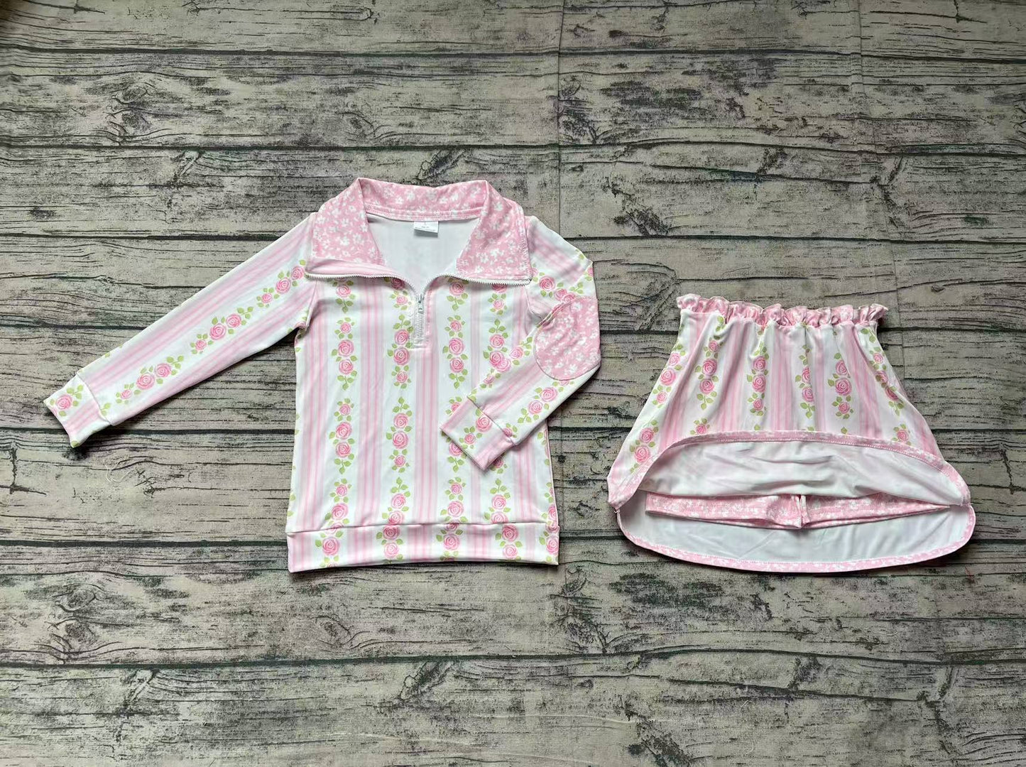 Baby Girls Pink Flowers Zip Top Skirt Skort Bottoms Sets