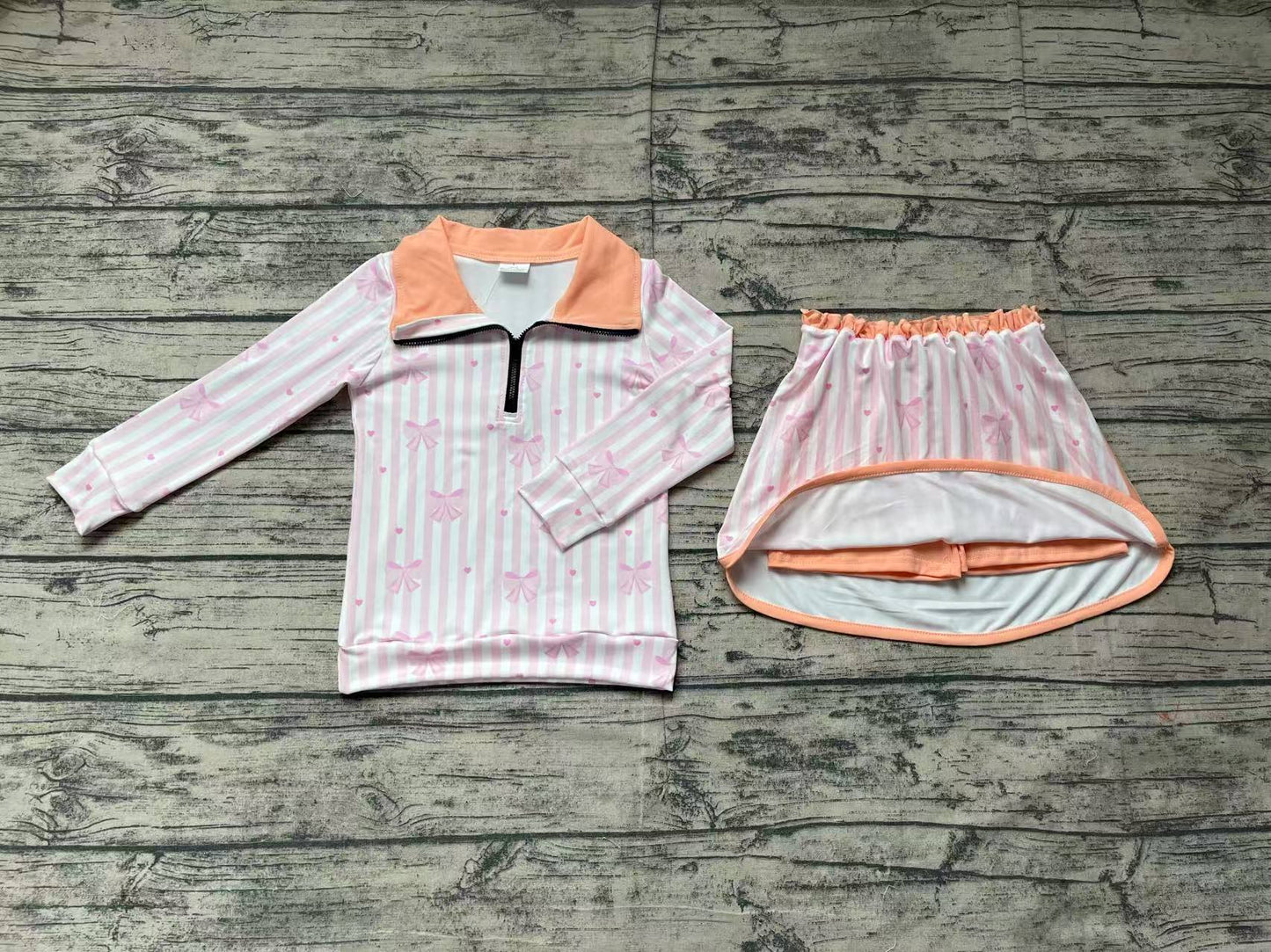 Baby Girls Pink Orange Bows Zip Top Skort Skirt Clothes Sets