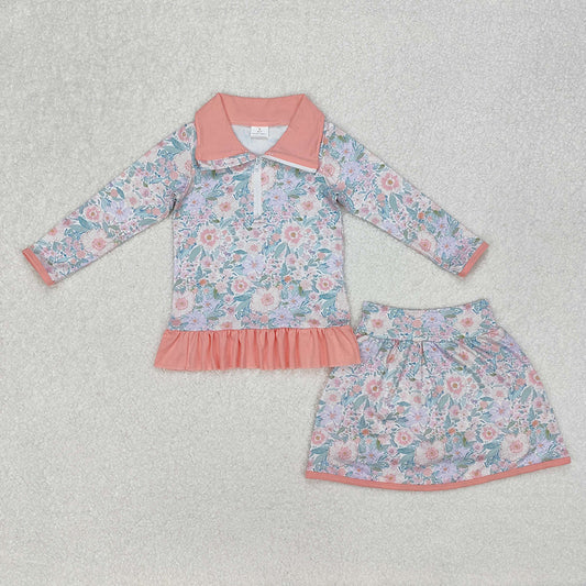 Baby Girls Pink Flowers Zip Top Skirt Ruffle Skort Bottoms Sets