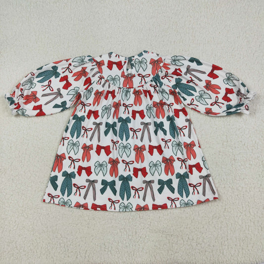 Baby Girls Christmas Colorful Bows Smocked Knee Length Dresses