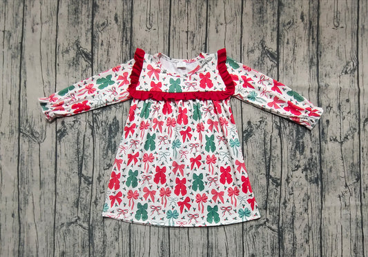 Baby Girls Christmas Red Green Bows Knee Length Dresses