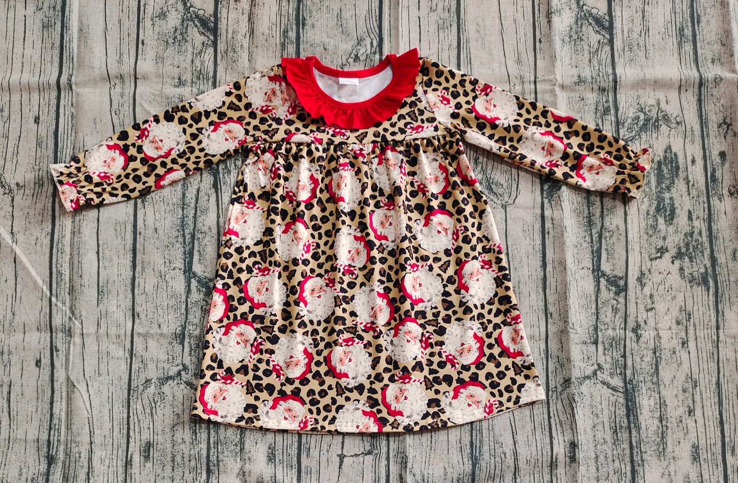 Baby Girls Christmas Santa Leopard Knee Length Dresses