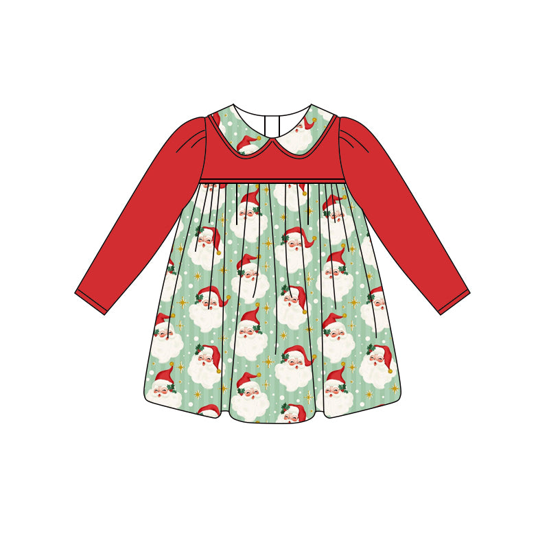 Baby Girls Red Long Sleeves Santa Stars Knee Length Dresses Preorder
