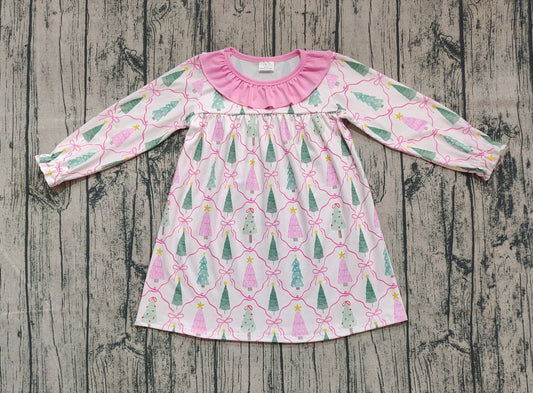 Baby Girls Pink Christmas Trees Knee Length Dresses