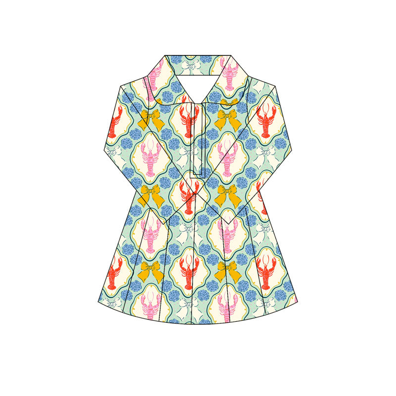 Baby Girls Long Sleeves Bows Crayfishes Plaid Zipper Knee Length Dresses Preorder