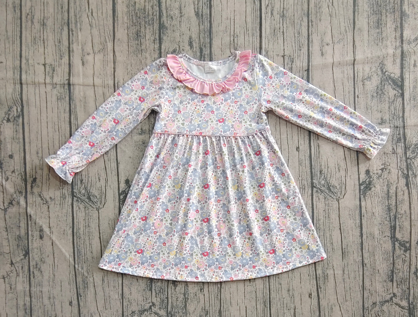 Baby Girls Fall Pink Blue Floral Flowers Knee Length Dresses